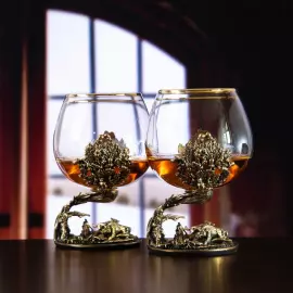 A set of two glasses for cognac "Boar Hunt" in a gift box